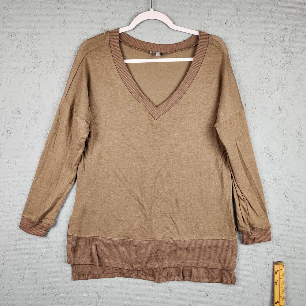 Charlotte Russe Sweater Womens Large Brown V Neck Long Sleeve Tunic Top USA Y2k